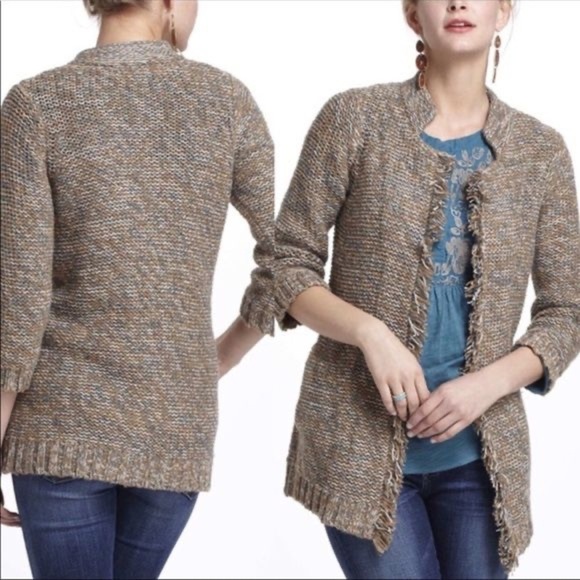 sparrow Sweaters - Anthropologie Sparrow linen blend Marled Fringe Knit Cardigan Size Small